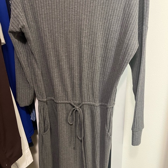 SHEIN Elegant Gray Ribbed Knit Dress midi front tie long sleeve medium - Picture 3 of 3